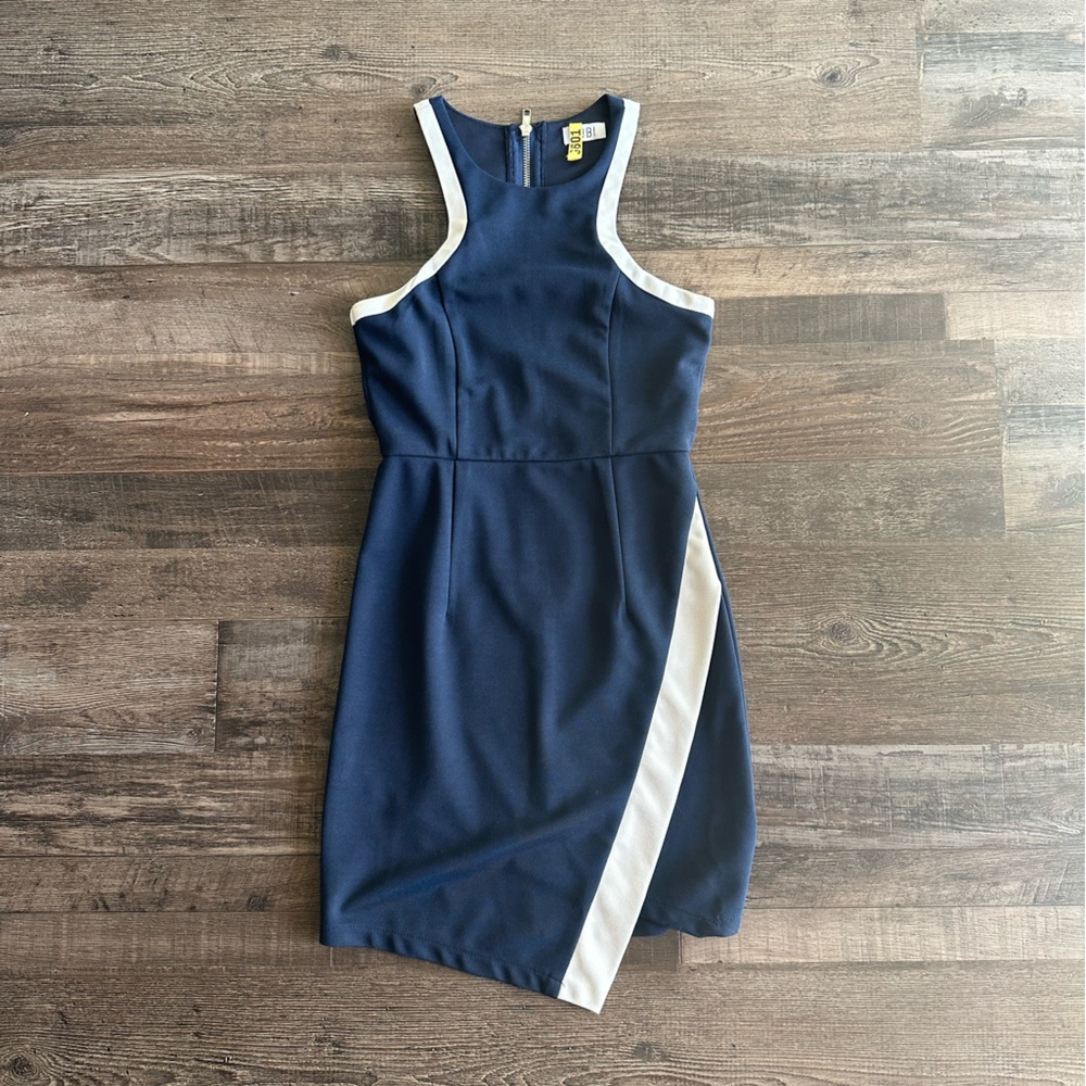 Tobi navy blue sleeveless mini dress with white lining.